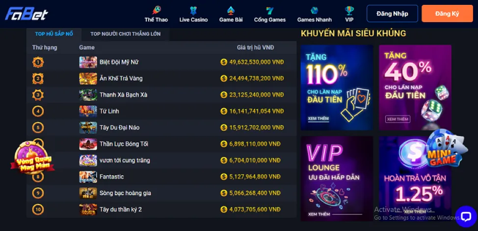 Hướng dẫn từng bước nhận khuyến mãi Win96